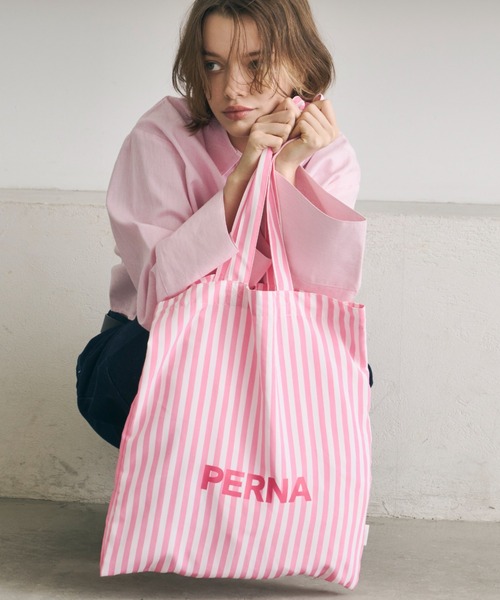 PERNA（ペルナ）の「ストライプロゴトートバッグ（トートバッグ・レディース・ピンク/ブルー・FREE）」の22枚目の写真
