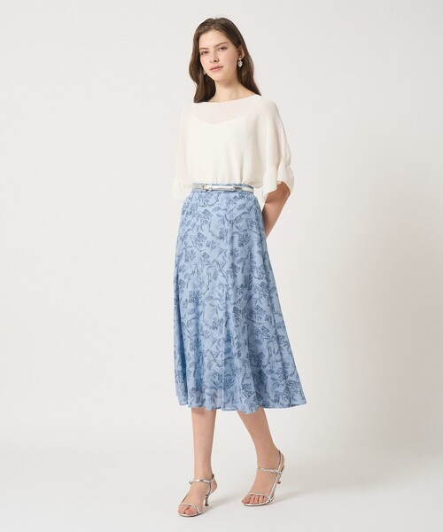 ANAYI リーフカリグラフィープリントマチフレアスカート 38 セットアップ対応商品】リーフカリグラフィープリントマチフレア