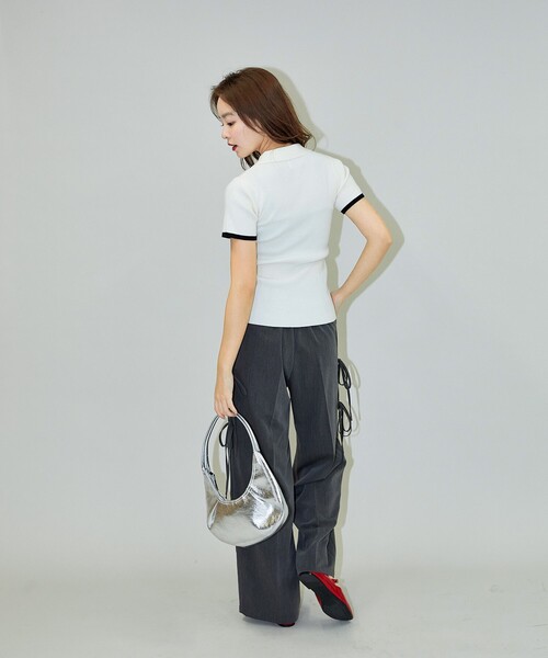 ニット セーター MARY QUANT × PUBLUX/マリークワント 袖配色 襟付き ジップ サマーニットポロ　限定展開 レディース セール】MARY QUANT × PUBLUX/マリークワント 袖配色 襟付き