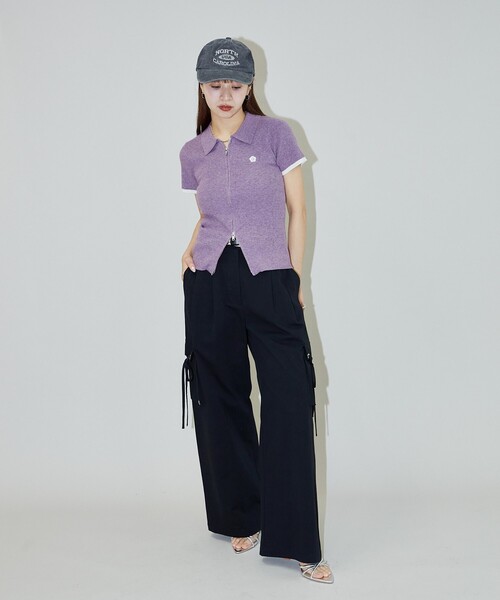 ニット セーター MARY QUANT × PUBLUX/マリークワント 袖配色 襟付き ジップ サマーニットポロ　限定展開 レディース セール】MARY QUANT × PUBLUX/マリークワント 袖配色 襟付き