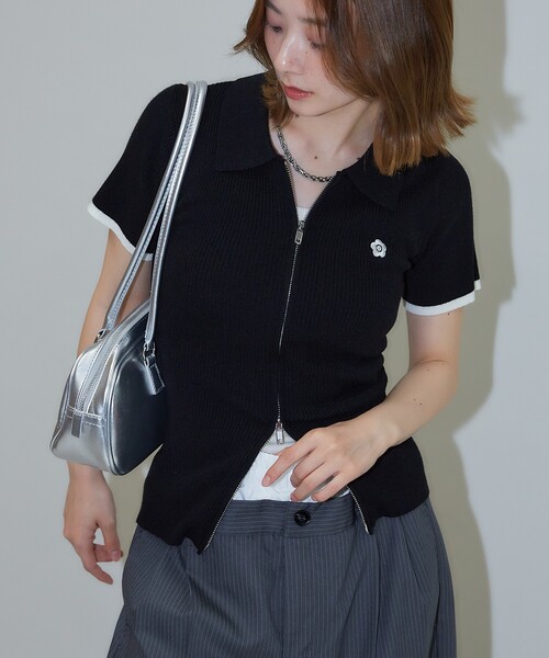 セール】MARY QUANT × PUBLUX/マリークワント 袖配色 襟付き ジップ