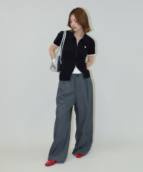 セール】MARY QUANT × PUBLUX/マリークワント 袖配色 襟付き ジップ