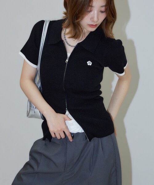 セール】MARY QUANT × PUBLUX/マリークワント 袖配色 襟付き ジップ