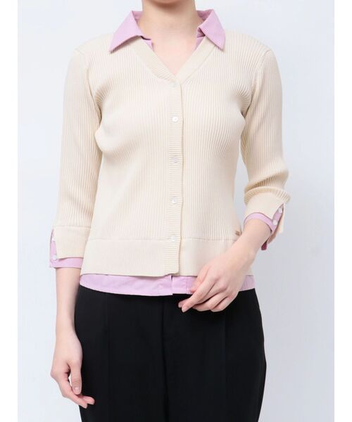 TONAL(トーナル)の「シャツドッキングリブニット(ニット/セーター・レディース・ブラック/オフホワイト/グレー・MEDIUM)」の1枚目の写真