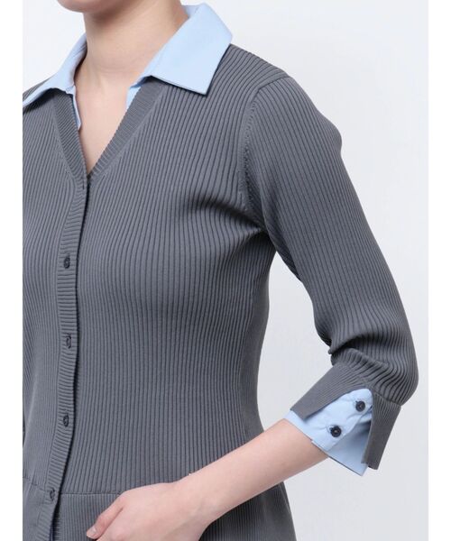 TONAL(トーナル)の「シャツドッキングリブニット(ニット/セーター・レディース・ブラック/オフホワイト/グレー・MEDIUM)」の17枚目の写真