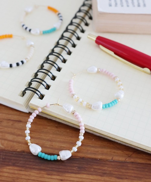 カラフルビーズフープピアス（ピアス（両耳用））｜niko and  