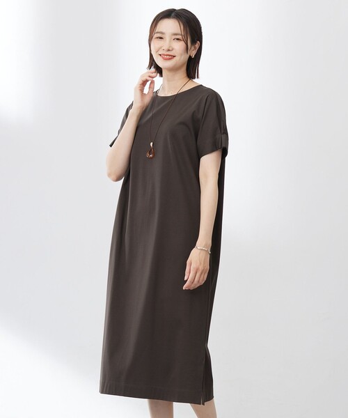 J.PRESS(ジェイプレス)の「【WEB限定カラーあり・洗える】コットンスムース ドルマンスリーブ ワンピース(ワンピース・レディース・ピーコックグリーン系/ネイビー系/ダークブラウン系/ライトグレー系・T13/T15)」の1枚目の写真