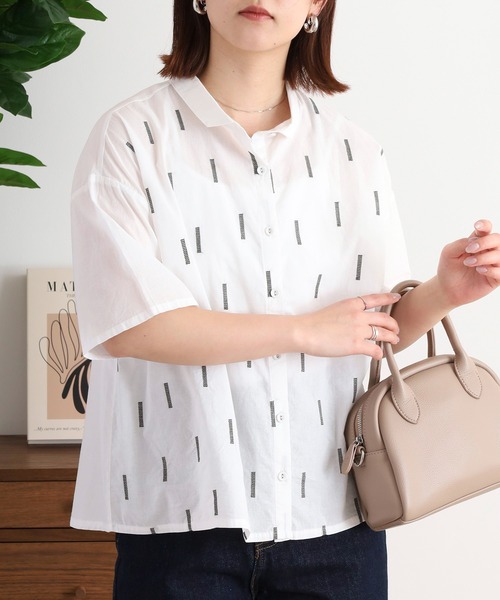 ブラウス シャツ sosotto スティック刺繍 ちび衿5分袖ブラウス レディース セール】sosotto スティック刺繍 ちび衿5分袖ブラウス（シャツ
