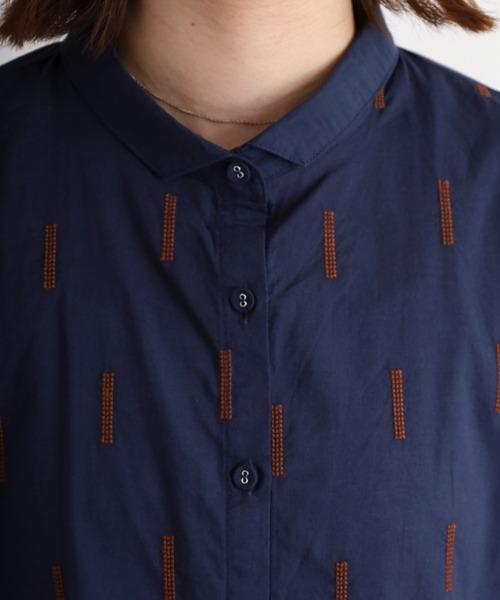 ブラウス シャツ sosotto スティック刺繍 ちび衿5分袖ブラウス レディース セール】sosotto スティック刺繍 ちび衿5分袖ブラウス（シャツ