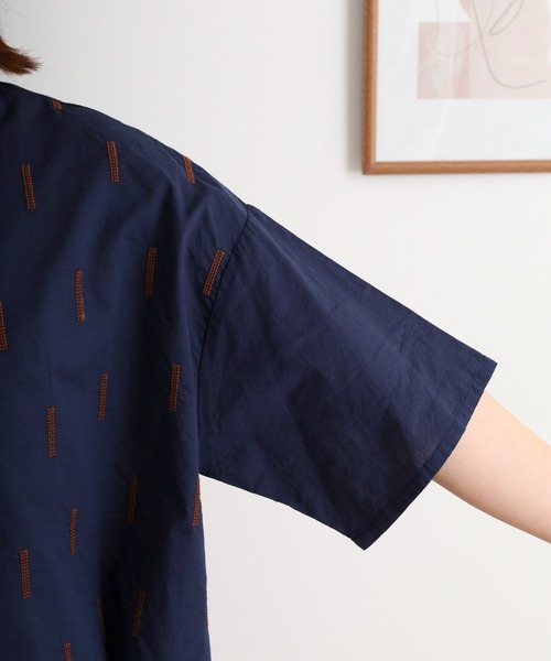 セール】sosotto スティック刺繍 ちび衿5分袖ブラウス（シャツ