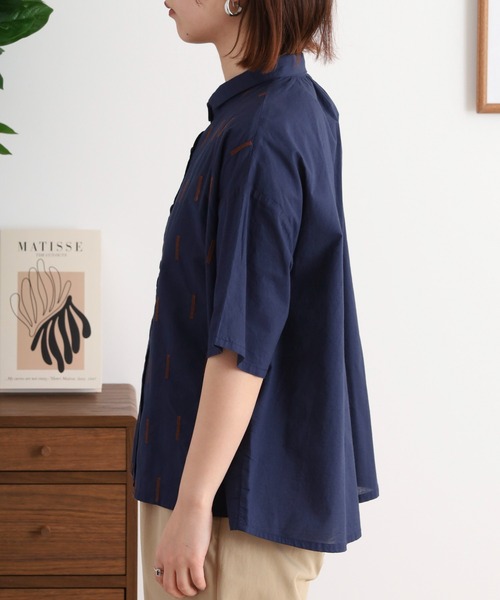セール】sosotto スティック刺繍 ちび衿5分袖ブラウス（シャツ
