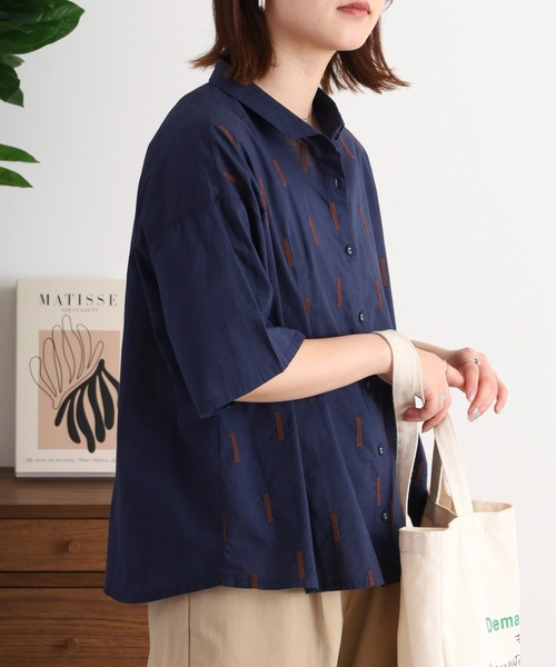 ブラウス シャツ sosotto スティック刺繍 ちび衿5分袖ブラウス レディース セール】sosotto スティック刺繍 ちび衿5分袖ブラウス（シャツ
