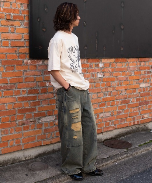 WEGO(ウィゴー)の「WEGO/ブリーチヴィンテージグラフィックT(Tシャツ/カットソー・メンズ・スミクロ/オフホワイト/ブラック系その他・MEDIUM/LARGE)」の4枚目の写真