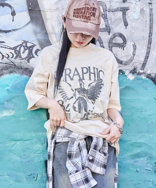 WEGO(ウィゴー)の「WEGO/ブリーチヴィンテージグラフィックT(Tシャツ/カットソー・メンズ・スミクロ/オフホワイト/ブラック系その他・MEDIUM/LARGE)」の5枚目の写真