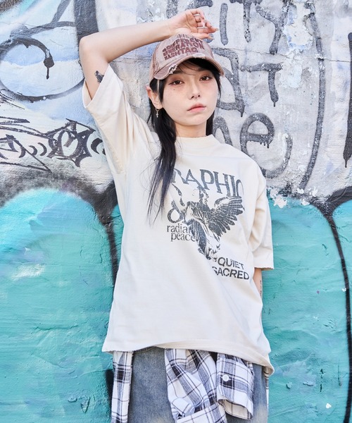 WEGO(ウィゴー)の「WEGO/ブリーチヴィンテージグラフィックT(Tシャツ/カットソー・メンズ・スミクロ/オフホワイト/ブラック系その他・MEDIUM/LARGE)」の7枚目の写真