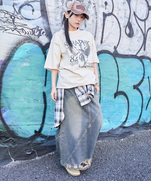 WEGO(ウィゴー)の「WEGO/ブリーチヴィンテージグラフィックT(Tシャツ/カットソー・メンズ・スミクロ/オフホワイト/ブラック系その他・MEDIUM/LARGE)」の8枚目の写真