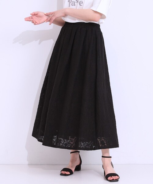 DRESKIP（ドレスキップ）の「【S-LL】メッシュレースが魅力的なフレアスカート（スカート・レディース・ブラック/オフホワイト/チャコールグレー・01/02/03/04）」の3枚目の写真