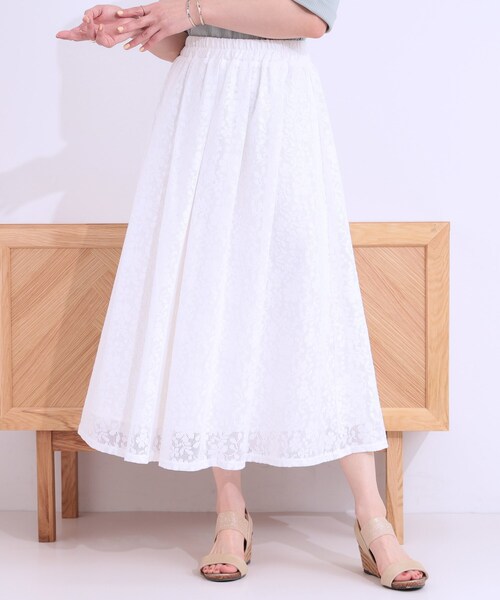 DRESKIP（ドレスキップ）の「【S-LL】メッシュレースが魅力的なフレアスカート（スカート・レディース・ブラック/オフホワイト/チャコールグレー・01/02/03/04）」の5枚目の写真