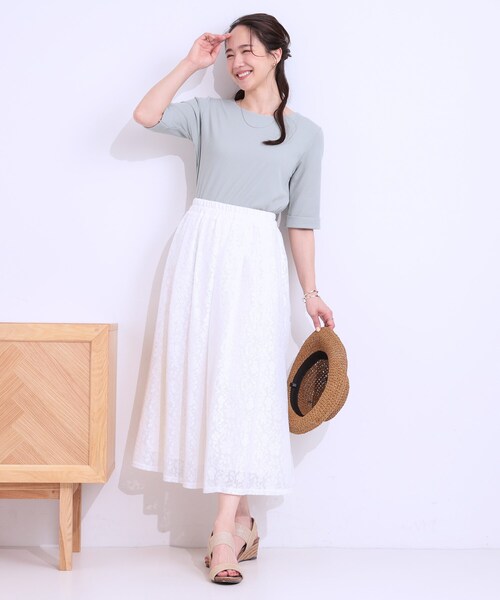 DRESKIP（ドレスキップ）の「【S-LL】メッシュレースが魅力的なフレアスカート（スカート・レディース・ブラック/オフホワイト/チャコールグレー・01/02/03/04）」の7枚目の写真