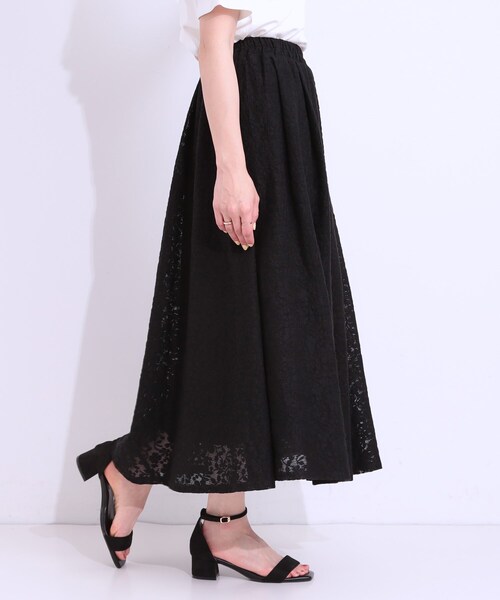 DRESKIP（ドレスキップ）の「【S-LL】メッシュレースが魅力的なフレアスカート（スカート・レディース・ブラック/オフホワイト/チャコールグレー・01/02/03/04）」の10枚目の写真