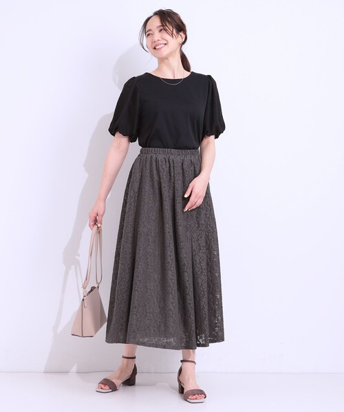 DRESKIP（ドレスキップ）の「【S-LL】メッシュレースが魅力的なフレアスカート（スカート・レディース・ブラック/オフホワイト/チャコールグレー・01/02/03/04）」の15枚目の写真