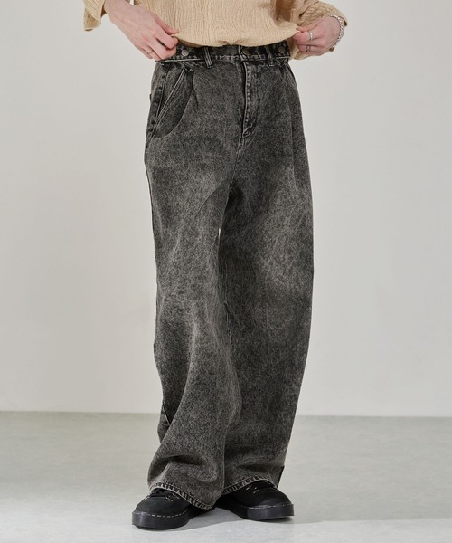 ヴィンテージ加工アジャスタブルラップデニムパンツ（デニムパンツ