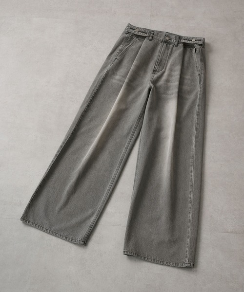 アジャスタブルパンツ　グレー　L ヴィンテージ加工アジャスタブルラップデニムパンツ（デニムパンツ