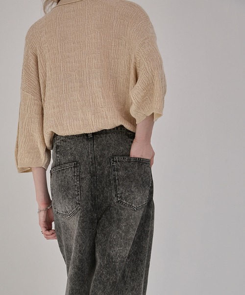 EMMA CLOTHES(エマクローズ)の「ヴィンテージ加工アジャスタブルラップデニムパンツ(デニムパンツ・メンズ・グレー/ブラック・L/M/S)」の6枚目の写真