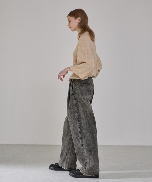 ヴィンテージ加工アジャスタブルラップデニムパンツ（デニムパンツ