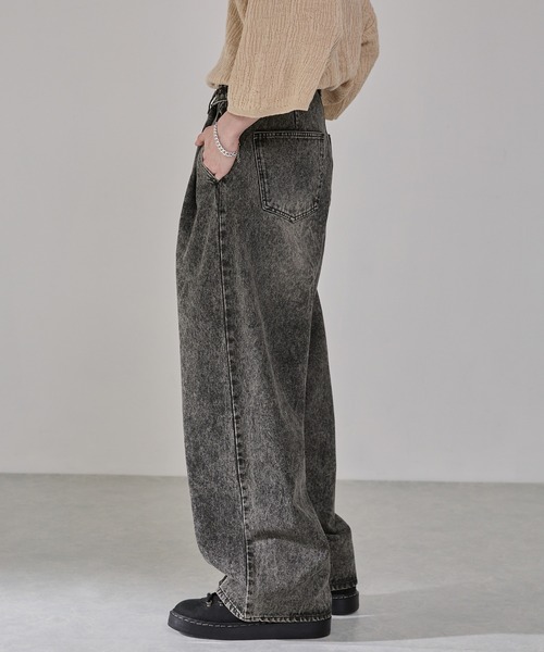 ヴィンテージ加工アジャスタブルラップデニムパンツ（デニムパンツ