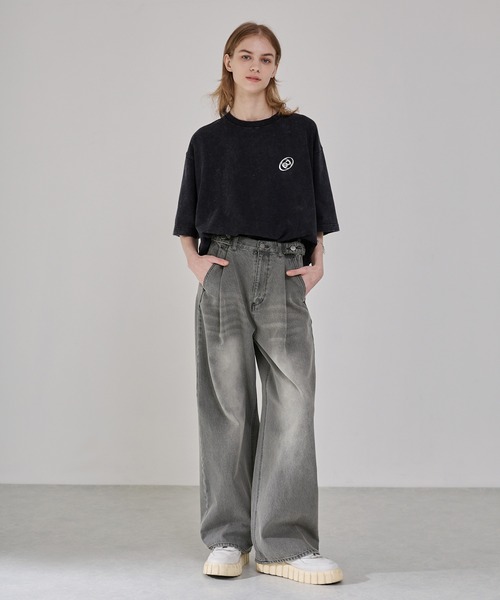 ヴィンテージ加工アジャスタブルラップデニムパンツ（デニムパンツ