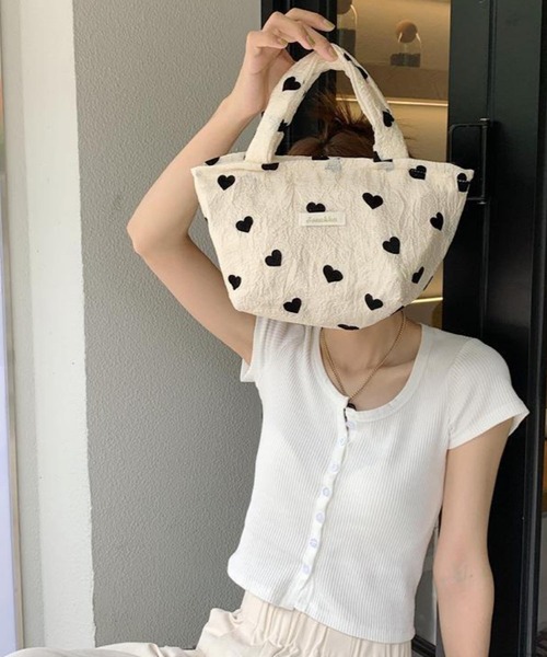 VIBGYOR(ヴィブジョー)の「Liaa/ブラックハート柄ミニトートバッグ A18145(トートバッグ・レディース・ホワイト・FREE)」の3枚目の写真