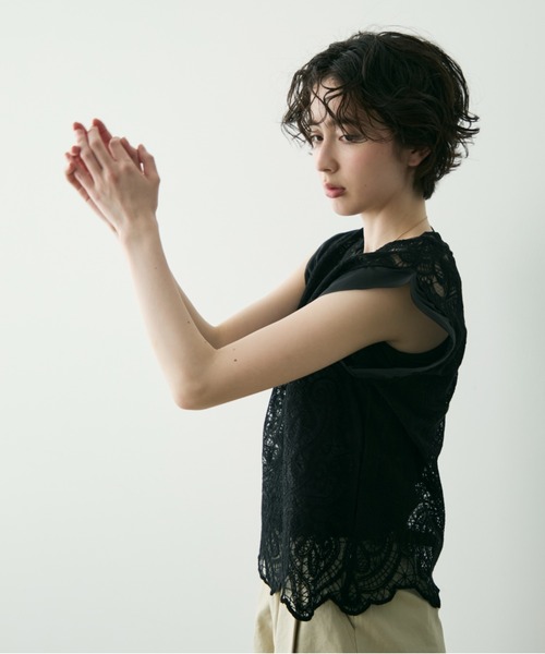 Trish（トリッシュ）の「ボヘミアンレースPO（インナーキャミ付き）（Tシャツ/カットソー・レディース・ブラック/アイボリー・FREE）」の14枚目の写真