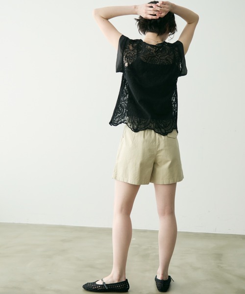Trish（トリッシュ）の「ボヘミアンレースPO（インナーキャミ付き）（Tシャツ/カットソー・レディース・ブラック/アイボリー・FREE）」の5枚目の写真