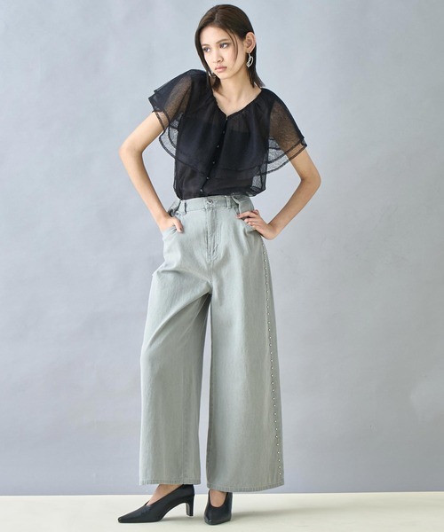 Settimissimo(セッティミッシモ)の「ビッグ フリルカラー ノースリーブ シアー ブラウス(シャツ/ブラウス・レディース・アイボリー/ブラック・FREE)」の7枚目の写真