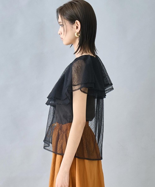 Settimissimo(セッティミッシモ)の「ビッグ フリルカラー ノースリーブ シアー ブラウス(シャツ/ブラウス・レディース・アイボリー/ブラック・FREE)」の10枚目の写真