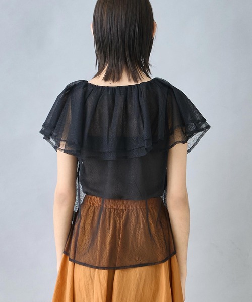 Settimissimo(セッティミッシモ)の「ビッグ フリルカラー ノースリーブ シアー ブラウス(シャツ/ブラウス・レディース・アイボリー/ブラック・FREE)」の11枚目の写真