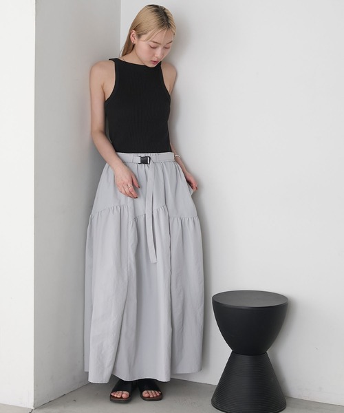 フィーニー　pheeny コットンナイロン ミリタリースカート　マキシ丈 セール】【forksy.】ナイロン ティアード ミリタリースカート