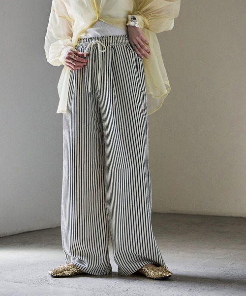Fashion Letter（ファッションレター）の「ストライプ&無地 パジャマパンツ（スウェットパンツ・レディース・マスタード/ブルー系その他/グリーン系その他/テラコッタ/ブラック/グレイッシュベージュ/ブラウン系その他/ブラック系その他/ネイビー系・M）」の8枚目の写真