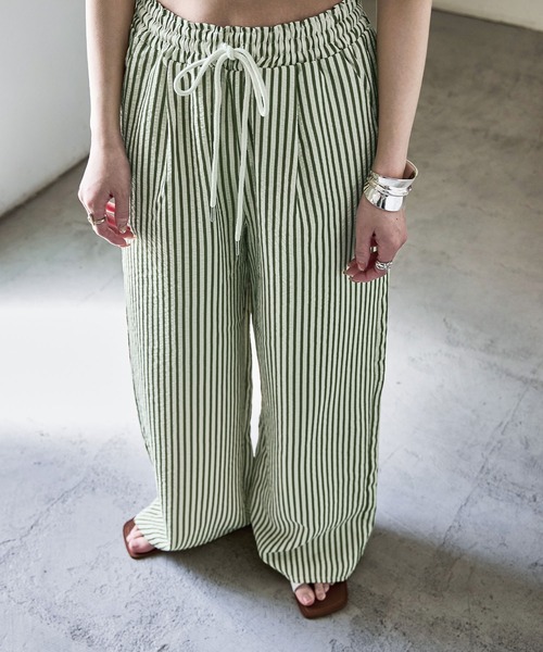Fashion Letter（ファッションレター）の「ストライプ&無地 パジャマパンツ（スウェットパンツ・レディース・マスタード/ブルー系その他/グリーン系その他/テラコッタ/ブラック/グレイッシュベージュ/ブラウン系その他/ブラック系その他/ネイビー系・M）」の6枚目の写真