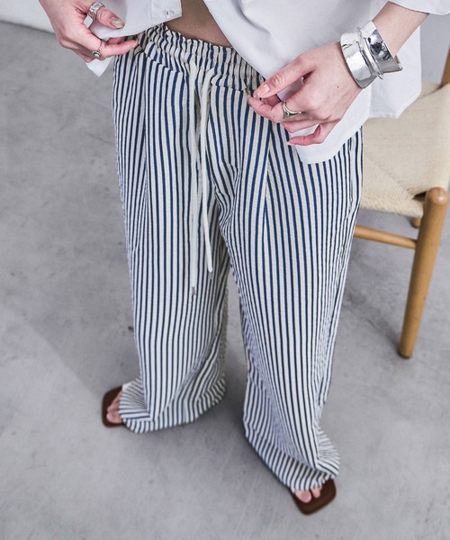 Fashion Letter（ファッションレター）の「ストライプ&無地 パジャマパンツ（スウェットパンツ・レディース・マスタード/ブルー系その他/グリーン系その他/テラコッタ/ブラック/グレイッシュベージュ/ブラウン系その他/ブラック系その他/ネイビー系・M）」の7枚目の写真