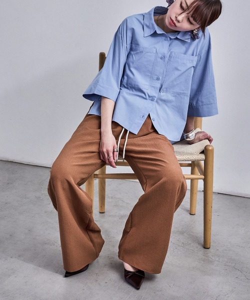 Fashion Letter（ファッションレター）の「ストライプ&無地 パジャマパンツ（スウェットパンツ・レディース・マスタード/ブルー系その他/グリーン系その他/テラコッタ/ブラック/グレイッシュベージュ/ブラウン系その他/ブラック系その他/ネイビー系・M）」の10枚目の写真