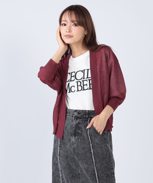 CECIL McBEE(セシルマクビー)の「UV x 接触冷感 ウォッシャブルシアーカーディガン(ニット/セーター・レディース・レッド/モカ/ブラック/オフホワイト・MEDIUM)」の2枚目の写真