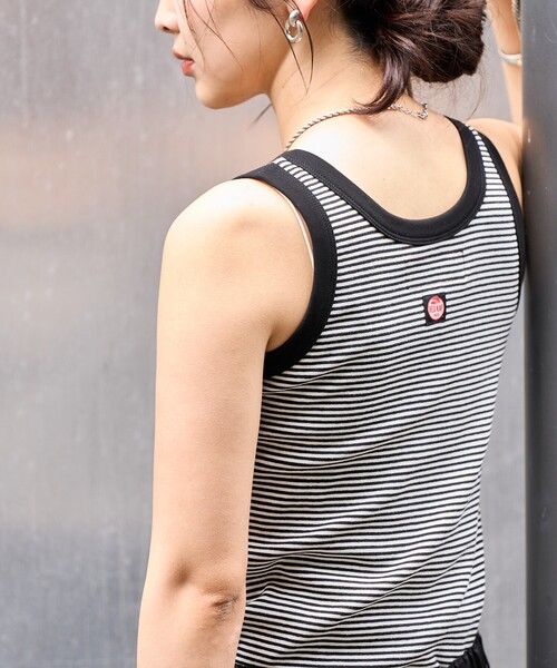 FREAK'S STORE（フリークスストア）の「RED KAP × FREAK'S STORE/レッドキャップ 別注 ボーダーヘンリータンクトップ（タンクトップ・レディース・パープル/ブラック/レモンイエロー・ﾌﾘ-）」の17枚目の写真