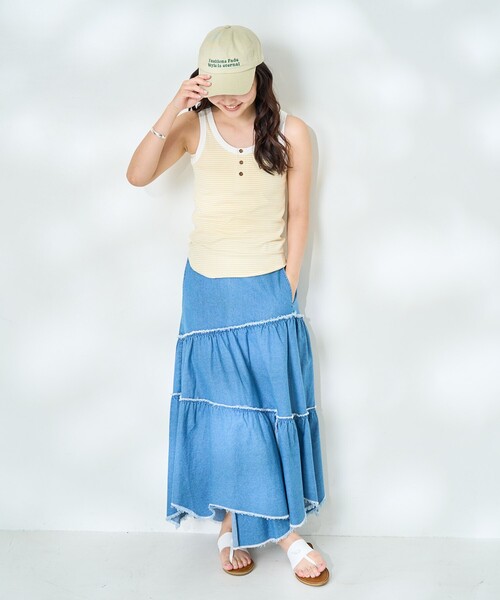 FREAK'S STORE（フリークスストア）の「RED KAP × FREAK'S STORE/レッドキャップ 別注 ボーダーヘンリータンクトップ（タンクトップ・レディース・パープル/ブラック/レモンイエロー・ﾌﾘ-）」の22枚目の写真