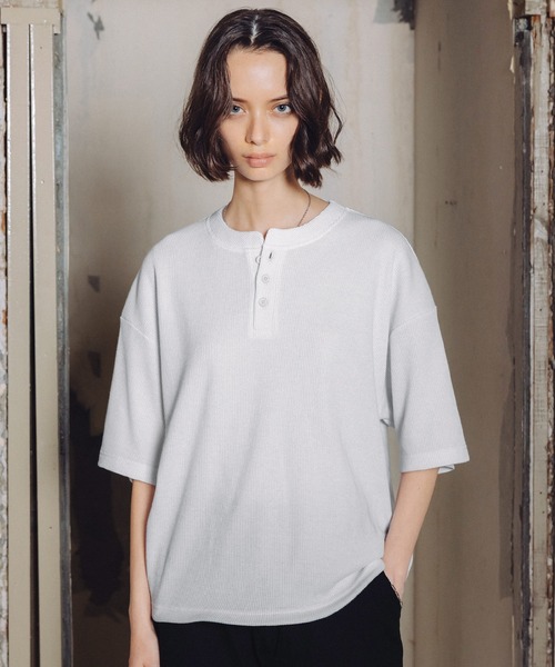 ROCHEM（ローシェン）の「サーマルヘンリーネックドローコードT（Tシャツ/カットソー・メンズ・ブラウン/グレー/ブラック/グレー系/ブラック系/ホワイト・XS/S/M/L）」の7枚目の写真