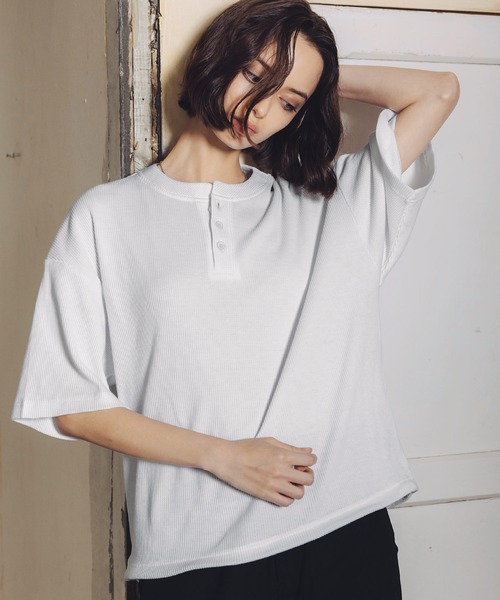 ROCHEM（ローシェン）の「サーマルヘンリーネックドローコードT（Tシャツ/カットソー・メンズ・ブラウン/グレー/ブラック/グレー系/ブラック系/ホワイト・XS/S/M/L）」の8枚目の写真