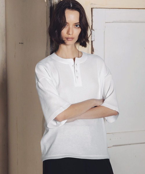 ROCHEM（ローシェン）の「サーマルヘンリーネックドローコードT（Tシャツ/カットソー・メンズ・ブラウン/グレー/ブラック/グレー系/ブラック系/ホワイト・XS/S/M/L）」の9枚目の写真
