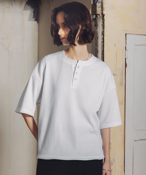 ROCHEM（ローシェン）の「サーマルヘンリーネックドローコードT（Tシャツ/カットソー・メンズ・ブラウン/グレー/ブラック/グレー系/ブラック系/ホワイト・XS/S/M/L）」の10枚目の写真