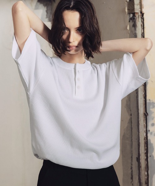 ROCHEM（ローシェン）の「サーマルヘンリーネックドローコードT（Tシャツ/カットソー・メンズ・ブラウン/グレー/ブラック/グレー系/ブラック系/ホワイト・XS/S/M/L）」の14枚目の写真
